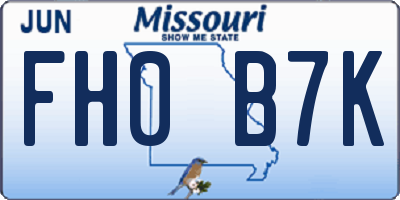 MO license plate FH0B7K