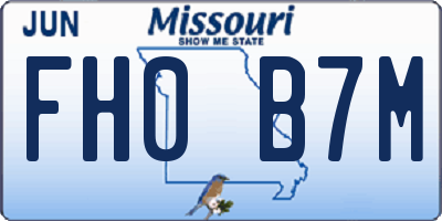 MO license plate FH0B7M