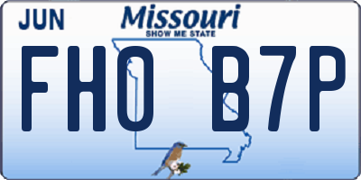 MO license plate FH0B7P