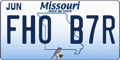 MO license plate FH0B7R
