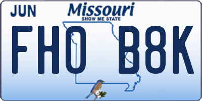 MO license plate FH0B8K