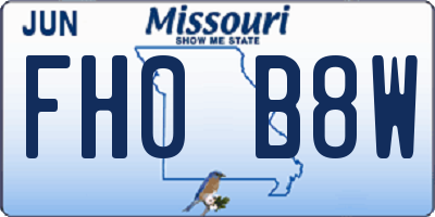 MO license plate FH0B8W