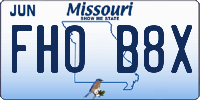 MO license plate FH0B8X