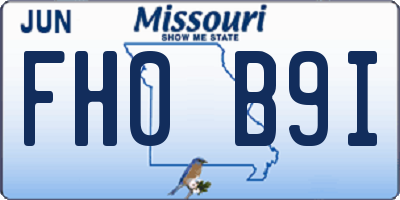 MO license plate FH0B9I