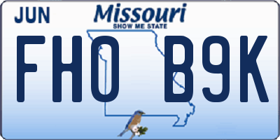MO license plate FH0B9K