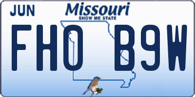 MO license plate FH0B9W