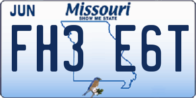 MO license plate FH3E6T
