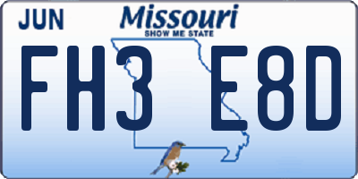 MO license plate FH3E8D