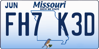 MO license plate FH7K3D