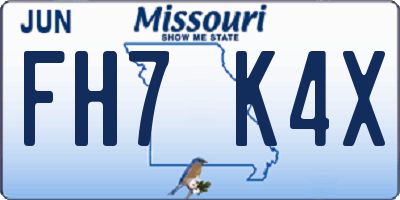MO license plate FH7K4X