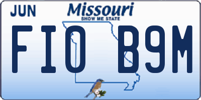 MO license plate FI0B9M