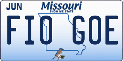 MO license plate FI0G0E