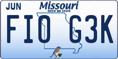 MO license plate FI0G3K