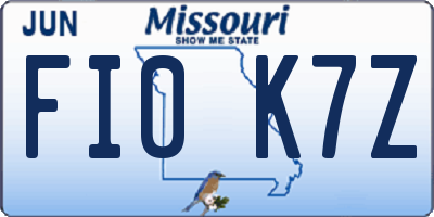 MO license plate FI0K7Z