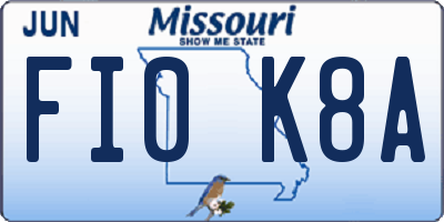 MO license plate FI0K8A