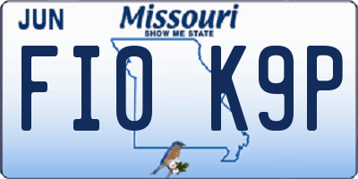 MO license plate FI0K9P