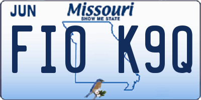 MO license plate FI0K9Q