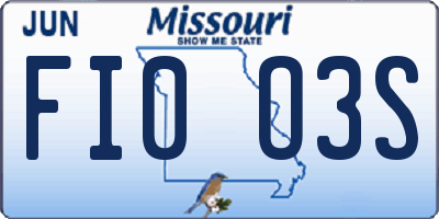 MO license plate FI0O3S