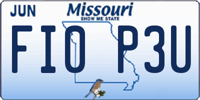 MO license plate FI0P3U