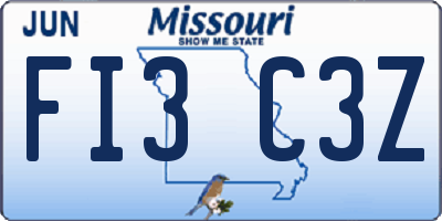 MO license plate FI3C3Z