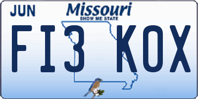 MO license plate FI3K0X