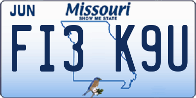 MO license plate FI3K9U