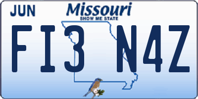 MO license plate FI3N4Z