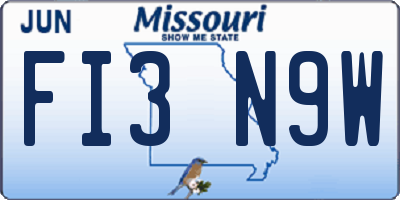MO license plate FI3N9W