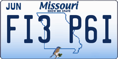 MO license plate FI3P6I