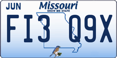MO license plate FI3Q9X