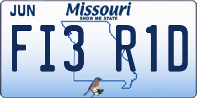 MO license plate FI3R1D