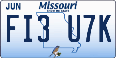 MO license plate FI3U7K
