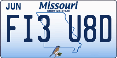 MO license plate FI3U8D
