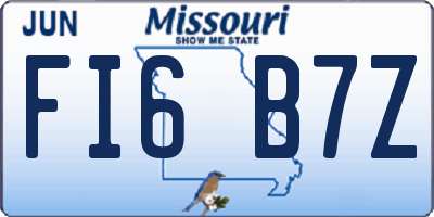 MO license plate FI6B7Z