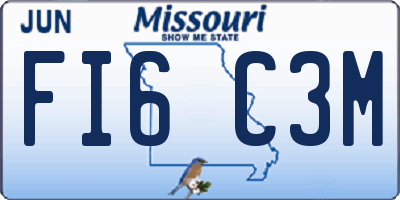 MO license plate FI6C3M