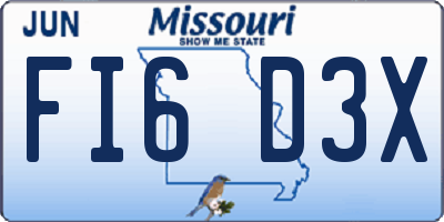 MO license plate FI6D3X