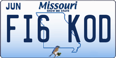 MO license plate FI6K0D
