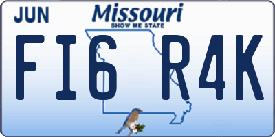 MO license plate FI6R4K