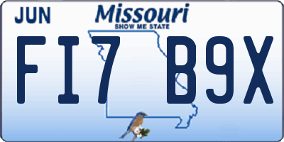 MO license plate FI7B9X