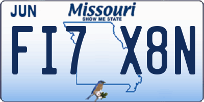 MO license plate FI7X8N
