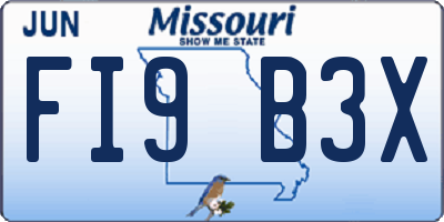 MO license plate FI9B3X