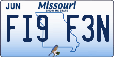 MO license plate FI9F3N