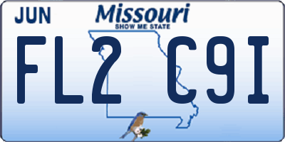 MO license plate FL2C9I