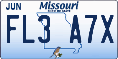 MO license plate FL3A7X