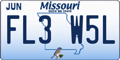 MO license plate FL3W5L