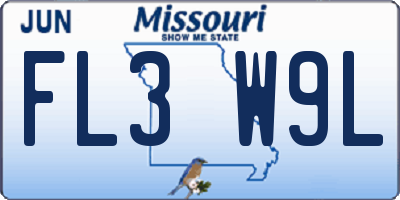 MO license plate FL3W9L