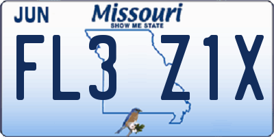 MO license plate FL3Z1X
