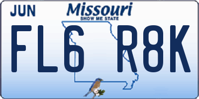 MO license plate FL6R8K