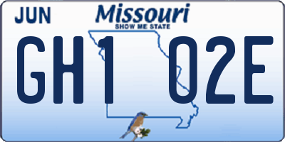 MO license plate GH1O2E