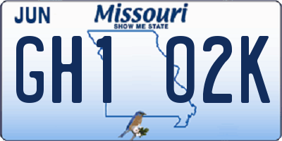 MO license plate GH1O2K